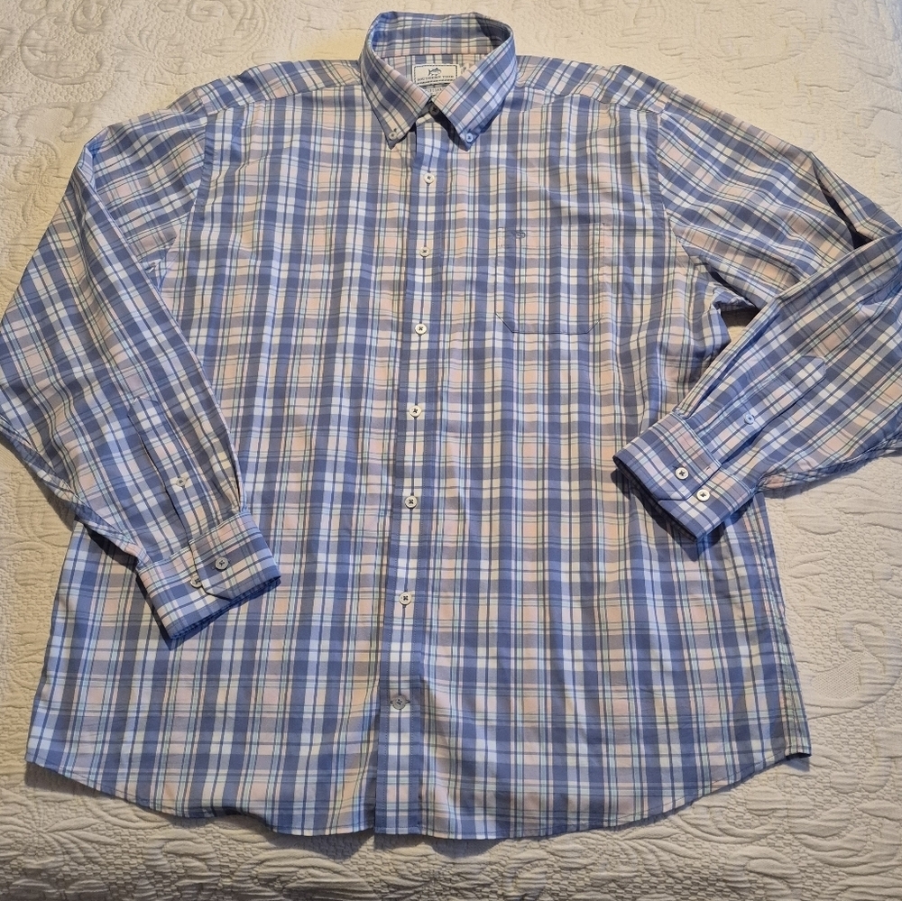 Southern Tide men's XXL Intercoastal Charlesfort Sport Shirt Cerulean EUC